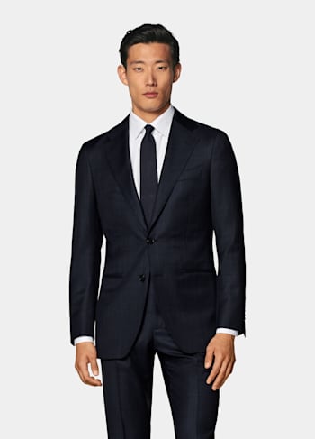 Navy Checked Tailored Fit Havana Suit