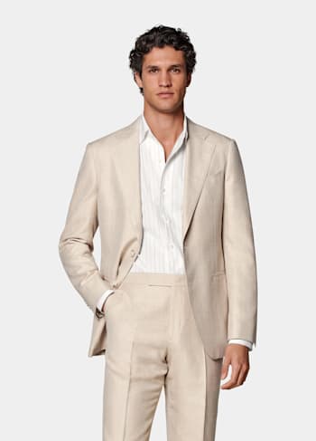 Havana Anzug sand Fischgrätmuster Tailored Fit