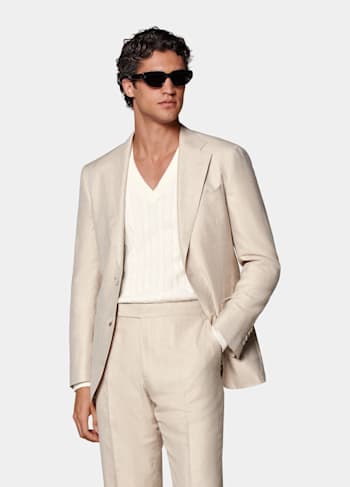 Sand Herringbone Tailored Fit Havana Suit