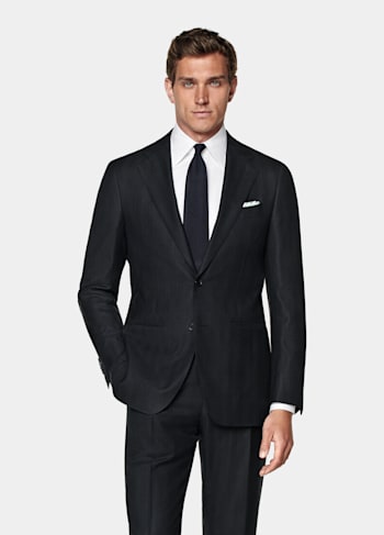 Navy Herringbone Tailored Fit Havana Suit