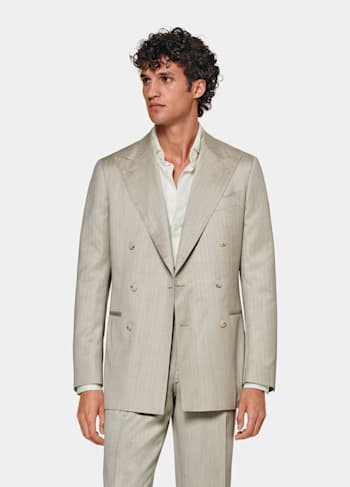 Sand Herringbone Tailored Fit Havana Suit