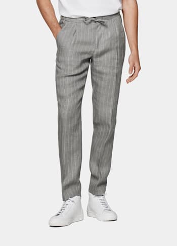 Light Grey Striped Drawstring Ames Trousers