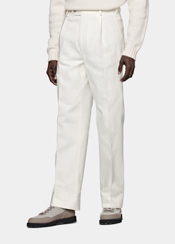Duca 米白色褶裥长裤
