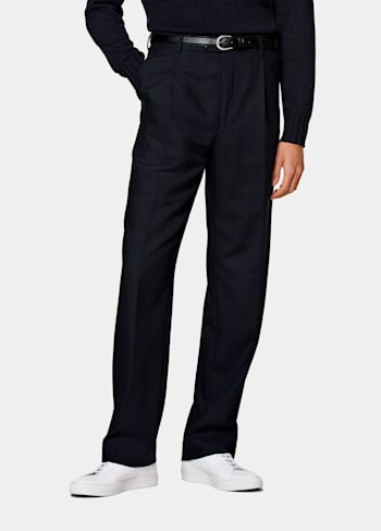 Navy Pleated Duca Trousers