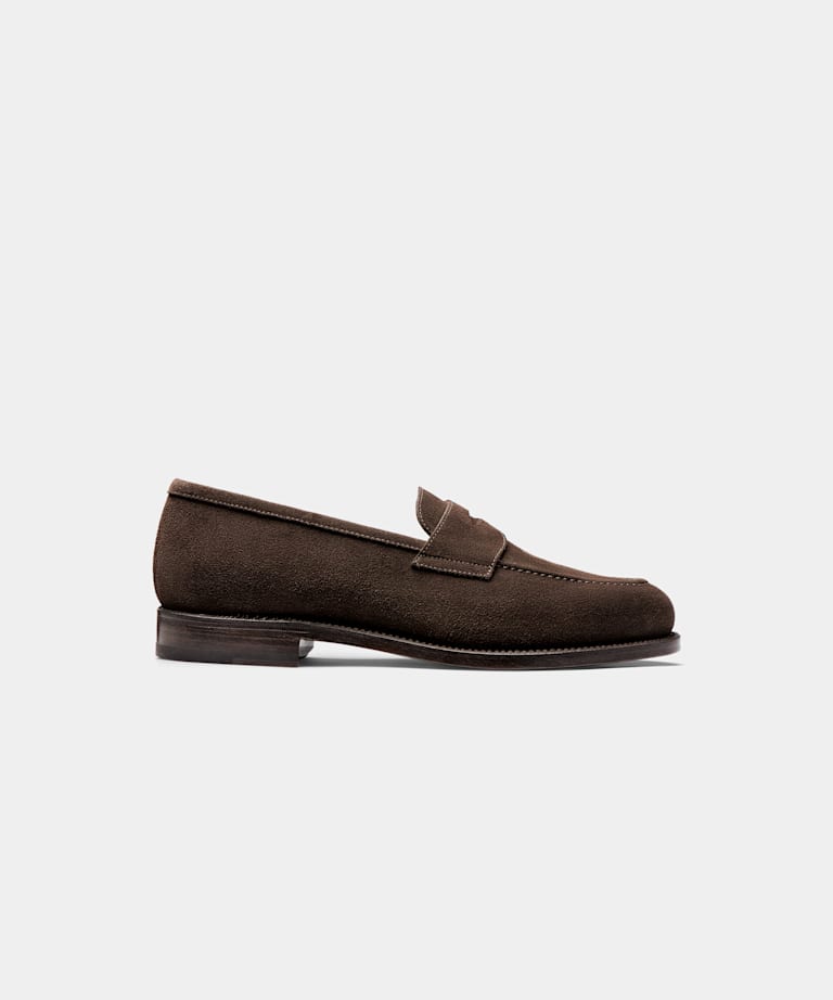SUITSUPPLY Italian Calf Suede Dark Brown Penny Loafer
