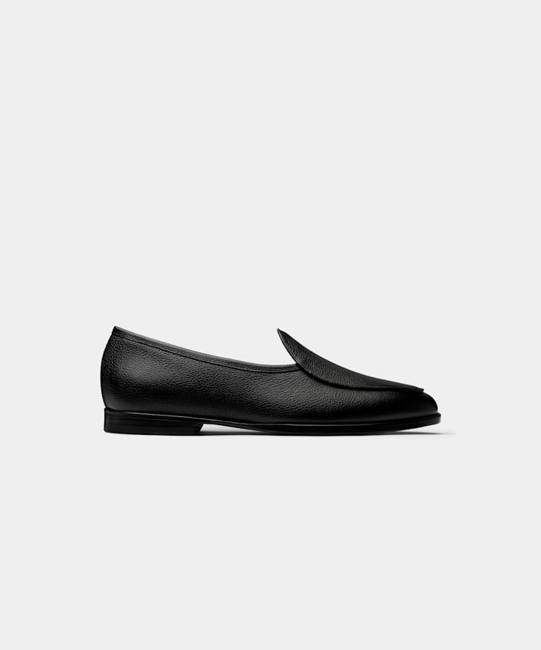 SUITSUPPLY Italian Grained Calf Leather Black Loafer