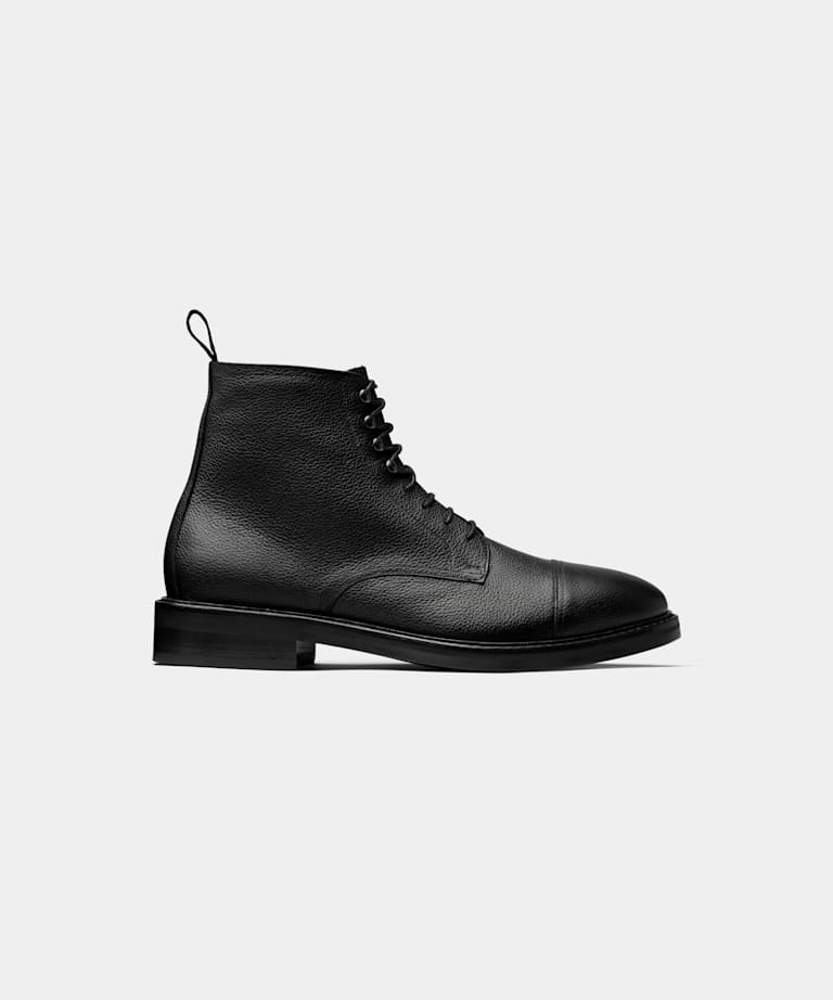 SUITSUPPLY Italian Grained Calf Leather Black Boot