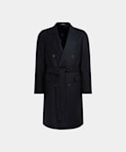 Navy Herringbone Belted Overcoat