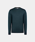 Merino Rundhalspullover mittelblau