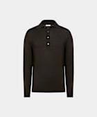 Dark Brown Merino Long Sleeve Polo