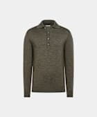 Mid Green Merino Long Sleeve Polo