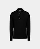 Black Ribbed Merino Long Sleeve Polo