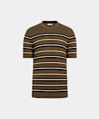 Dark Green Striped Jacquard Short Sleeve Crewneck