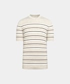 Girocollo jacquard a righe color sabbia maniche corte