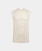 &Auml;rmelloses Crochet-Top mit Rundhalsausschnitt in Sandfarbe