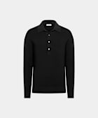Black Ribbed Long Sleeve Polo