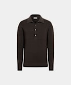 Dark Brown Ribbed Long Sleeve Polo