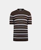 Mid Brown Striped Jacquard Short Sleeve Crewneck