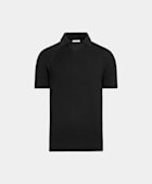 Black Ribbed Buttonless Polo Shirt