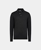 Merino Poloshirt Langarm dunkelgrau