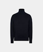 Merino Rollkragenpullover navy Rippstrick