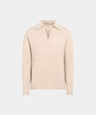 Sand Ribbed Long Sleeve Buttonless Polo