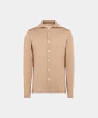 Mid Brown Merino Long Sleeve Polo Cardigan