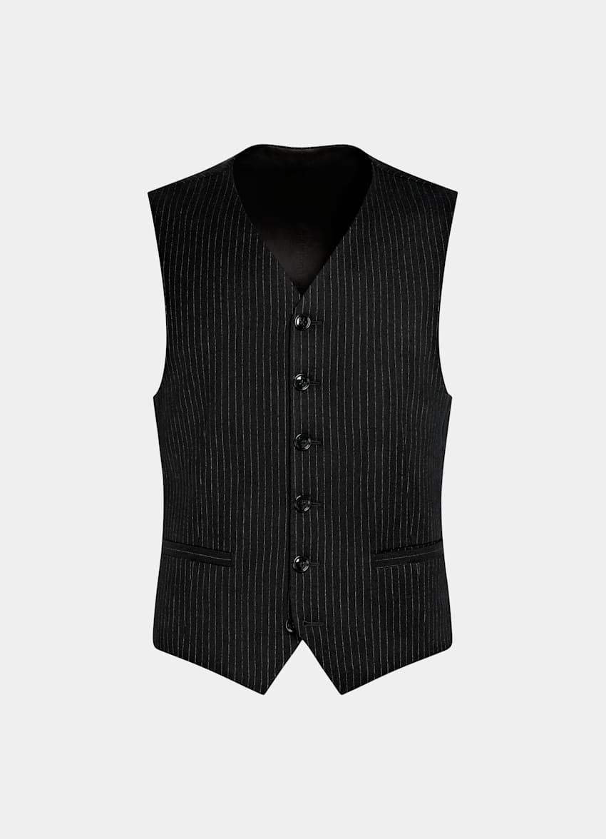 SUITSUPPLY Pure Wool by Savile Clifford, United Kingdom Black Striped Waistcoat