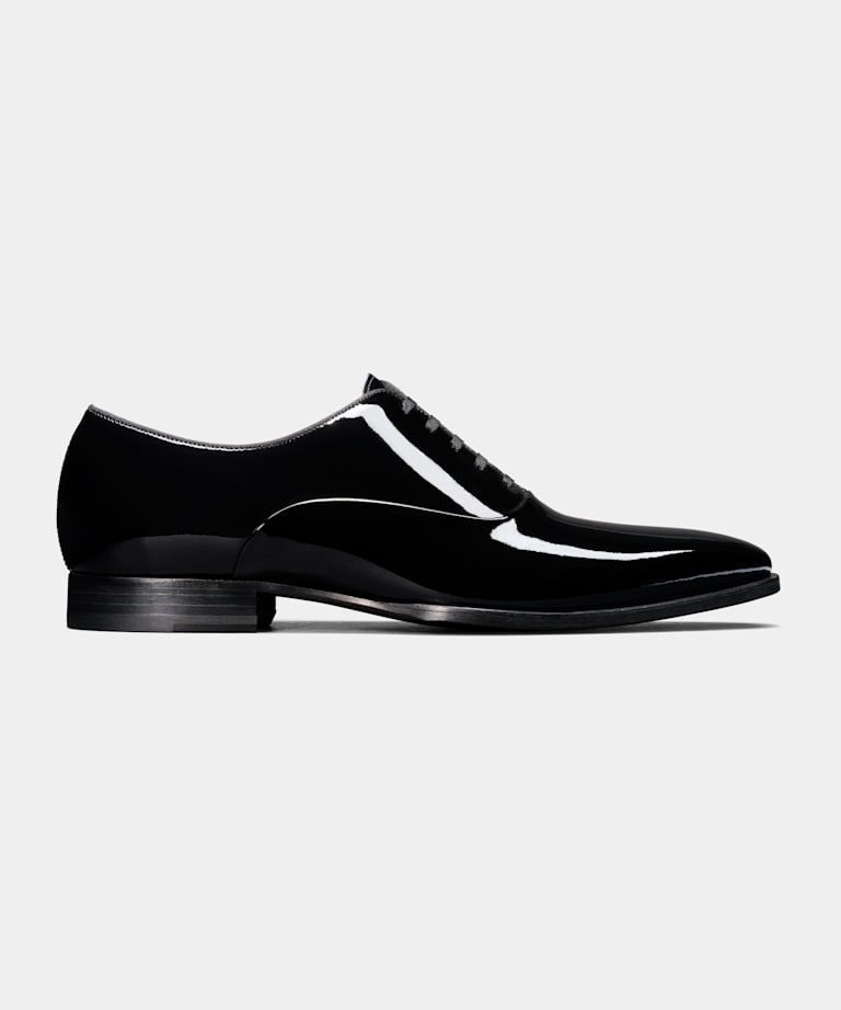 Details about   Handmade Men's Whole-cut Patent Tuxedo Full Upper Lace Up OnePiece Derby Shoes