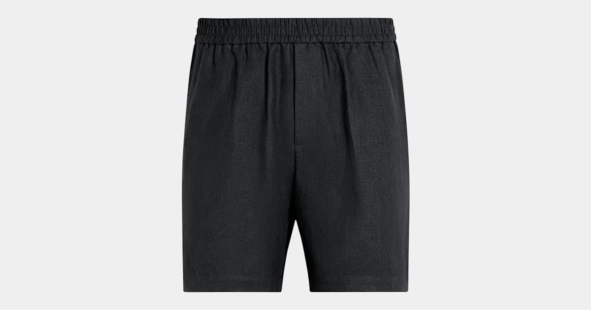 Black Straight Leg Shorts in Pure Linen