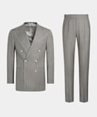 Taupe Striped Tailored Fit Havana Suit
