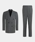 Dark Grey Striped Tailored Fit Milano Suit