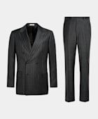 Milano randig mörkgrå kostym med tailored fit