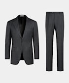 Dark Grey Striped Tailored Fit Milano Suit