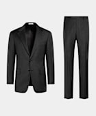 Dark Grey Striped Tailored Fit Milano Suit