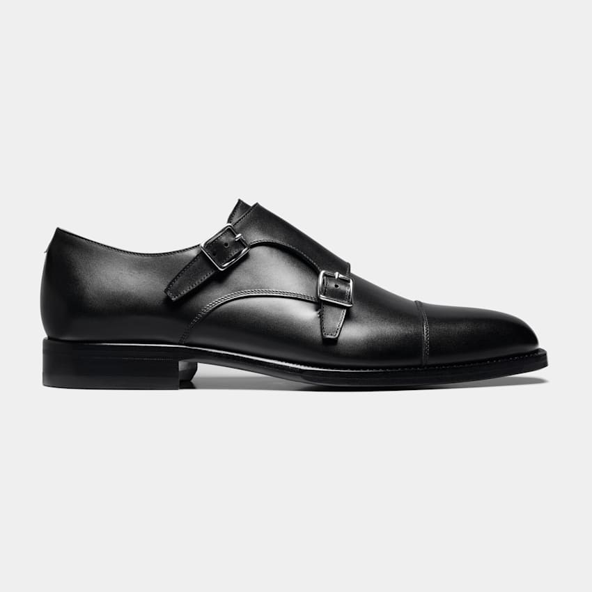 SUITSUPPLY Cuir de veau italien Chaussures double boucle noires