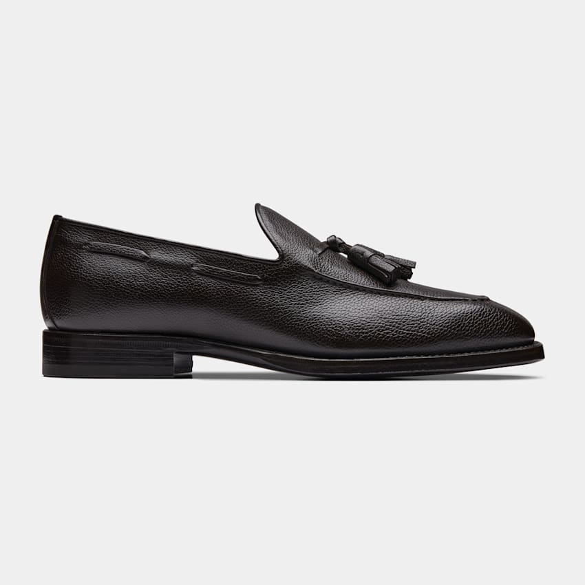 SUITSUPPLY Italian Grained Calf Leather Dark Brown Tassel Loafer