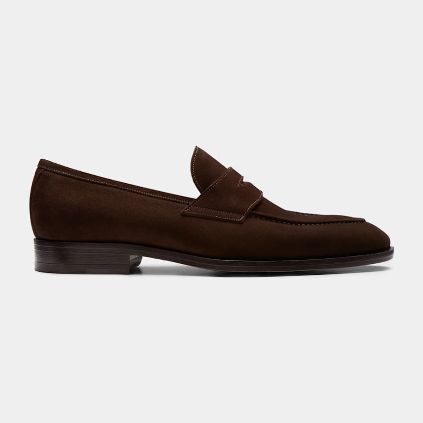Brown suede penny loafers clearance