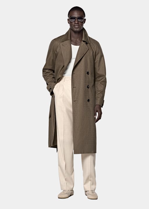 Trench mi-vert en coton m&eacute;lang&eacute; l&eacute;ger