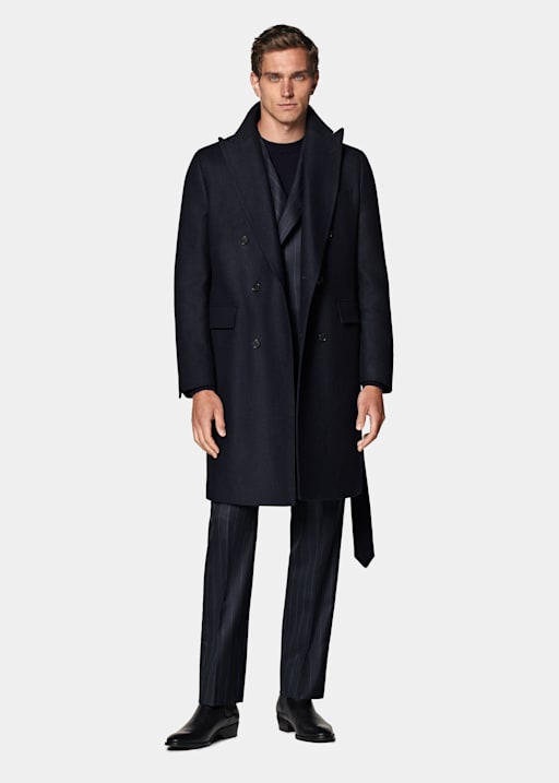 Navy Belted Overcoat