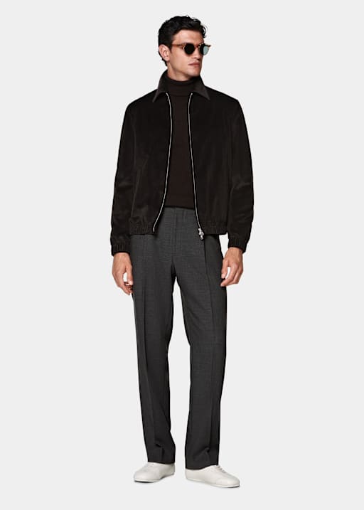 Dark Brown Corduroy Bomber Jacket