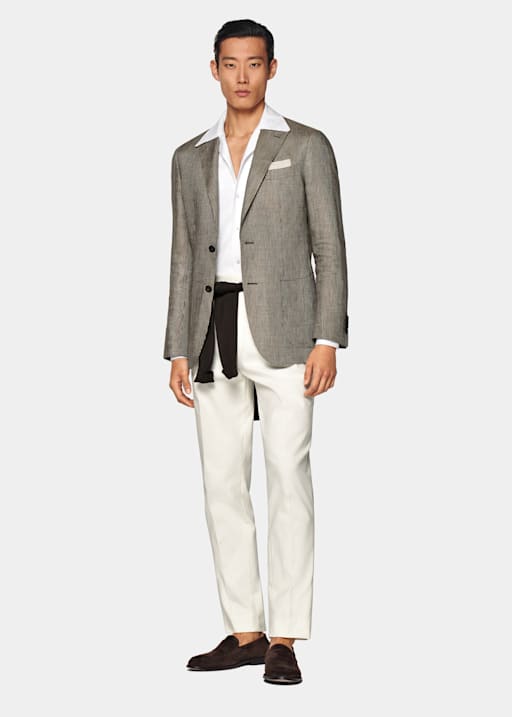Mid Brown Checked Tailored Fit Havana Blazer