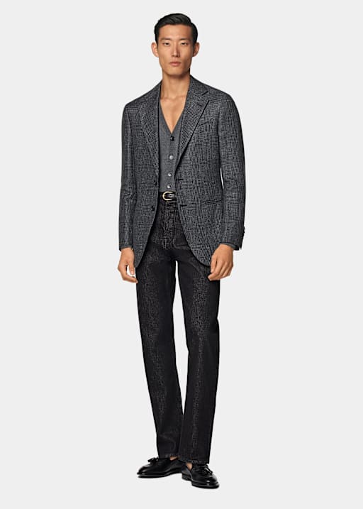 Dark Grey Checked Tailored Fit Havana Blazer