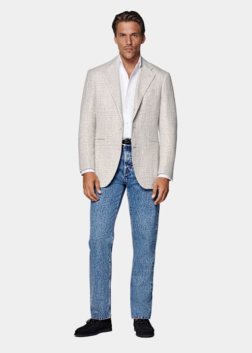 Light Grey Checked Relaxed Fit Roma Blazer