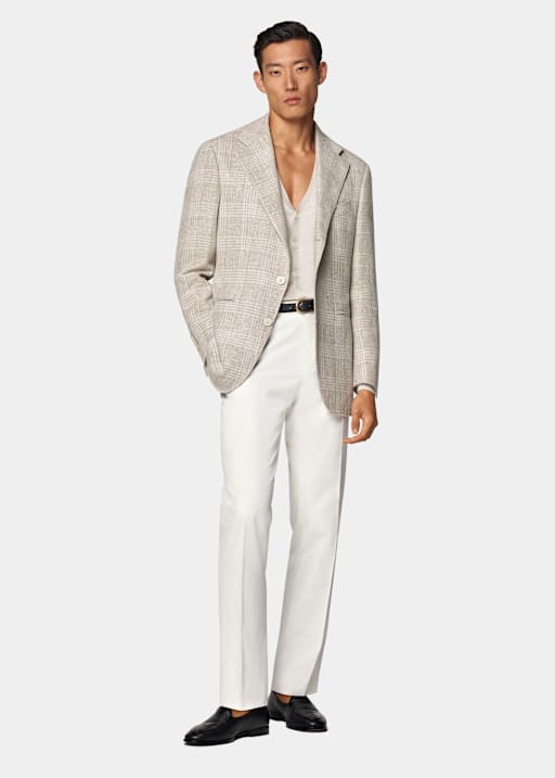 Sand Checked Relaxed Fit Roma Blazer