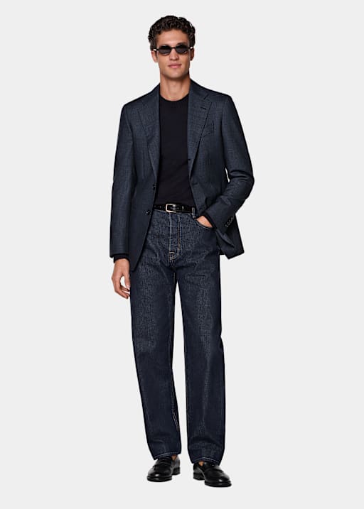 Navy Checked Tailored Fit Havana Blazer