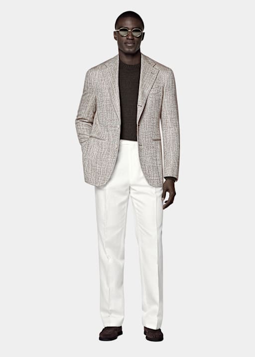 Taupe Herringbone Relaxed Fit Roma Blazer