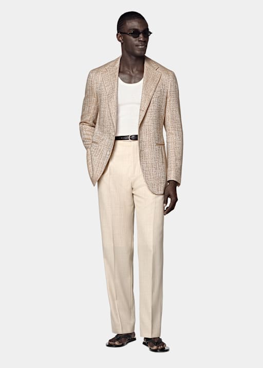 Light Brown Herringbone Relaxed Fit Roma Blazer