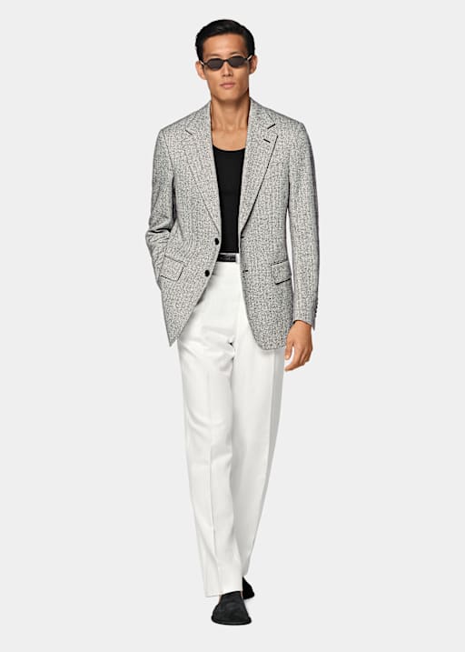 Milano Sakko schwarz Fischgr&auml;tmuster Tailored Fit