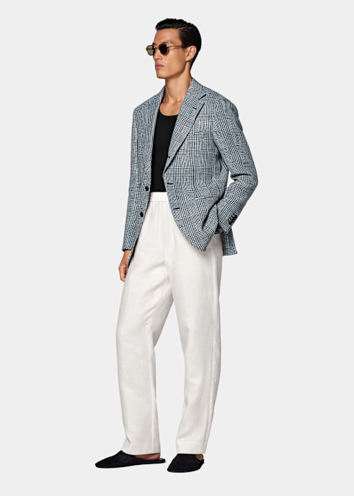 Light Blue Checked Relaxed Fit Roma Blazer